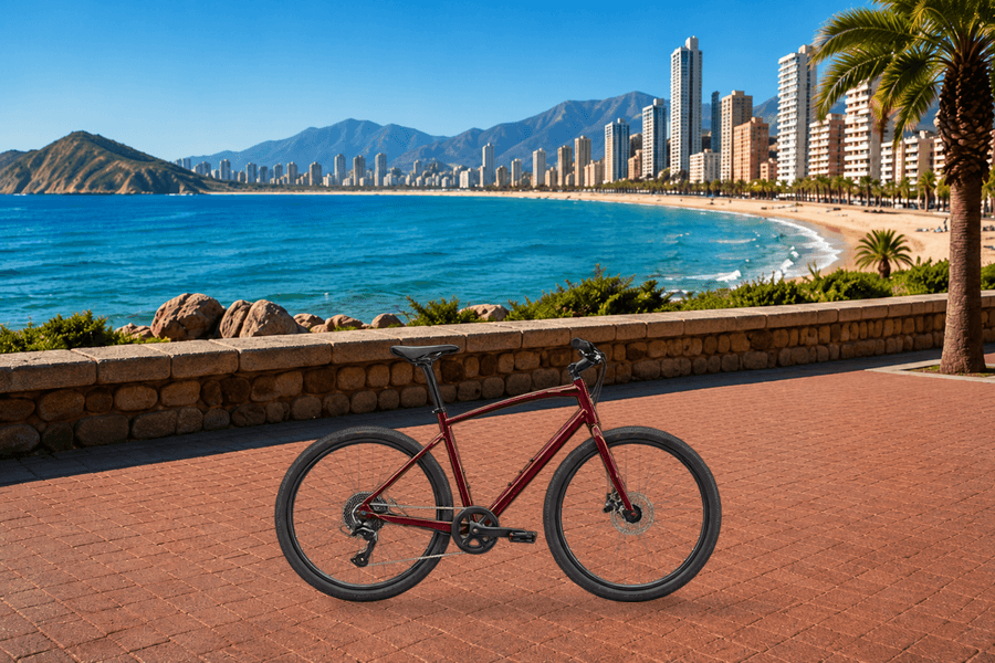 CRUUZR rental bicycles in six colours on the Benidorm waterfront
